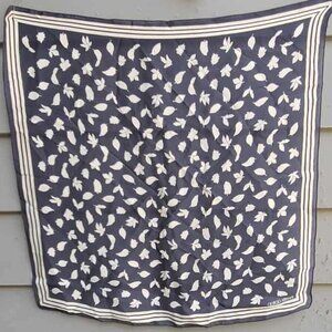 Georgio Armani Small Silk Blue Tan Leaf Print Scarf